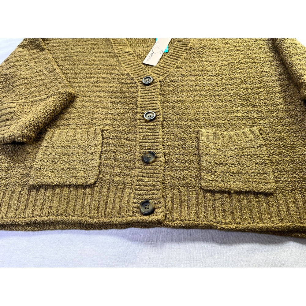 Les Serein Spiced Olive/Tan Boucle Popcorn Cardigan XXL Boxy Fall Cabincore Cozy - Picture 6 of 13
